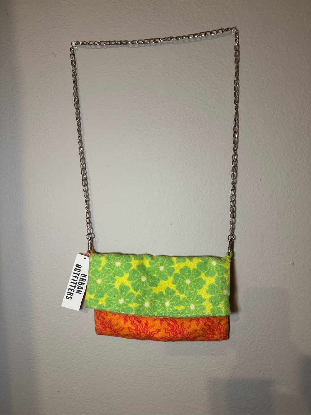 Urban Outfitters Reversible Green Floral & Orange Pattern Chain Crossbody